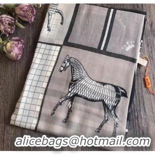 Pretty Style Hermes Cashmere Horses Check Scarf 100x200cm 82838 Grey