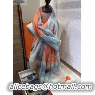 Stylish Hermes Leaf Print Cashmere Scarf 110x180cm 01720 Orange