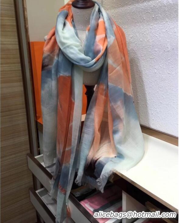 Stylish Hermes Leaf Print Cashmere Scarf 110x180cm 01720 Orange