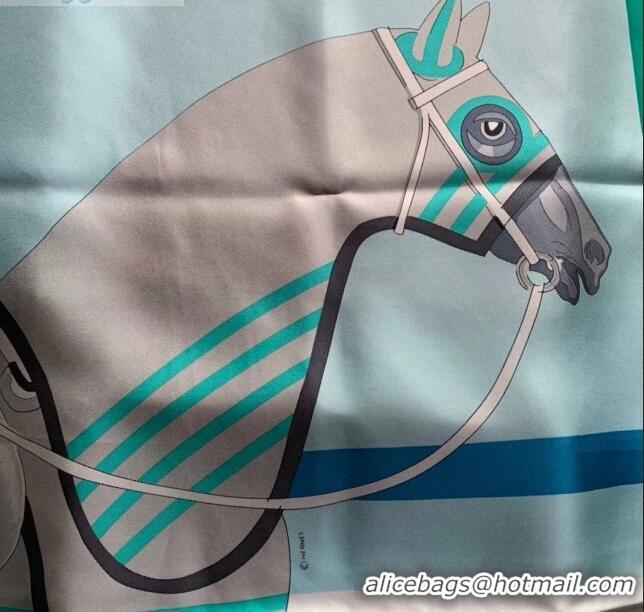 Grade Hermes Silk Twill Horse Square Scarf 90x90 Blue 2020