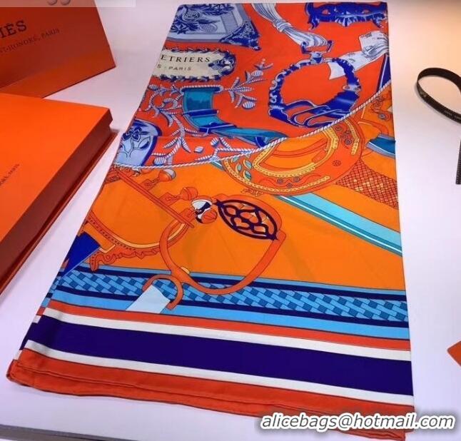 Luxury Style Hermes Silk Print Square Scarf 140x140cm HE02 Orange 2020