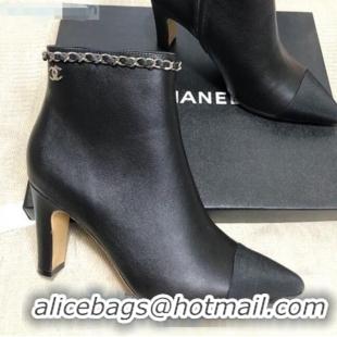 Famous Brand Chanel Lambskin Chain High-Heel Ankle Boots C80830 Black 2020