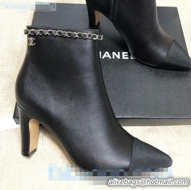 Famous Brand Chanel Lambskin Chain High-Heel Ankle Boots C80830 Black 2020