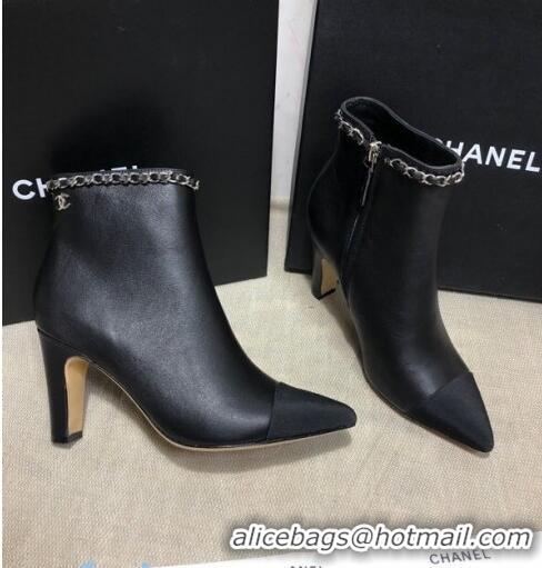 Famous Brand Chanel Lambskin Chain High-Heel Ankle Boots C80830 Black 2020