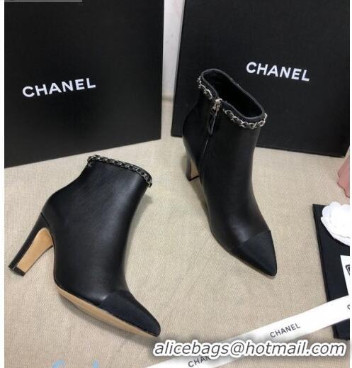 Famous Brand Chanel Lambskin Chain High-Heel Ankle Boots C80830 Black 2020