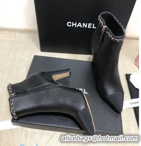 Famous Brand Chanel Lambskin Chain High-Heel Ankle Boots C80830 Black 2020