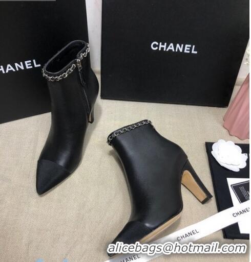 Famous Brand Chanel Lambskin Chain High-Heel Ankle Boots C80830 Black 2020