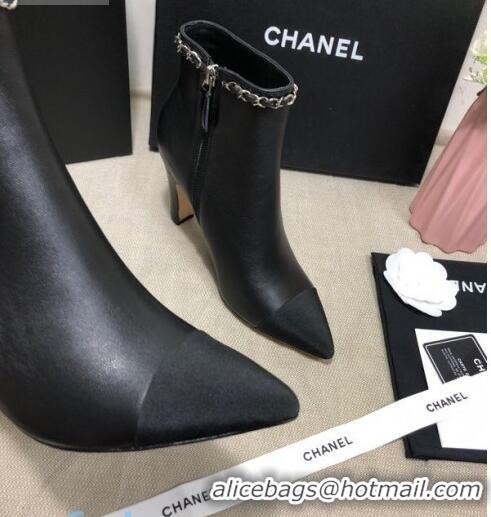 Famous Brand Chanel Lambskin Chain High-Heel Ankle Boots C80830 Black 2020