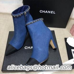 Top Quality Chanel Denim Chain High-Heel Ankle Boots C80831 Blue 2020 