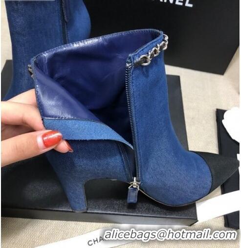 Top Quality Chanel Denim Chain High-Heel Ankle Boots C80831 Blue 2020 