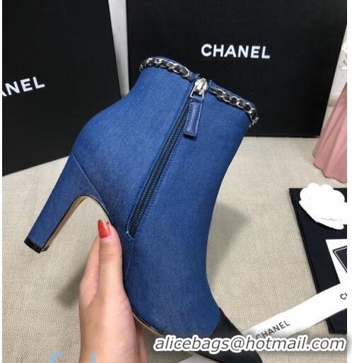 Top Quality Chanel Denim Chain High-Heel Ankle Boots C80831 Blue 2020 