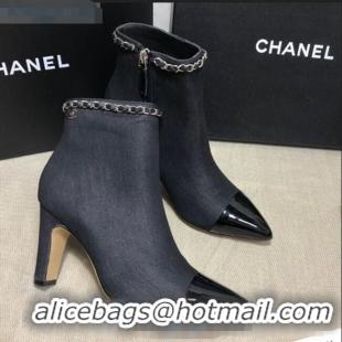 Popular Chanel Denim Chain High-Heel Ankle Boots C80831 Black 2020