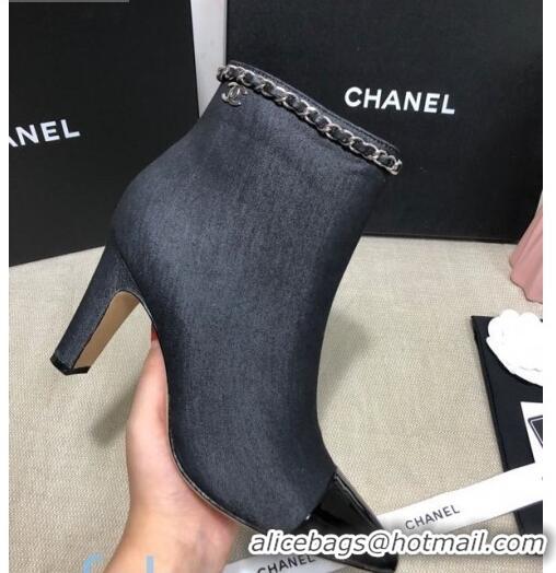 Popular Chanel Denim Chain High-Heel Ankle Boots C80831 Black 2020