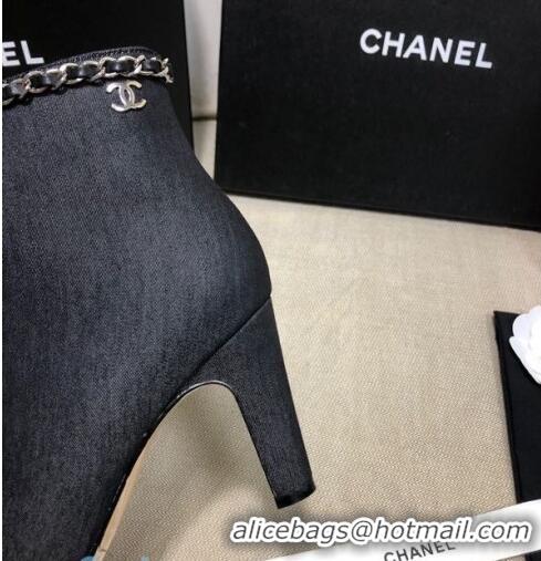 Popular Chanel Denim Chain High-Heel Ankle Boots C80831 Black 2020