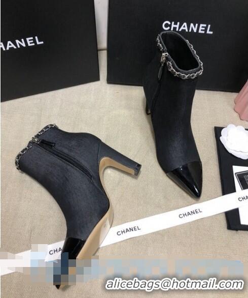 Popular Chanel Denim Chain High-Heel Ankle Boots C80831 Black 2020