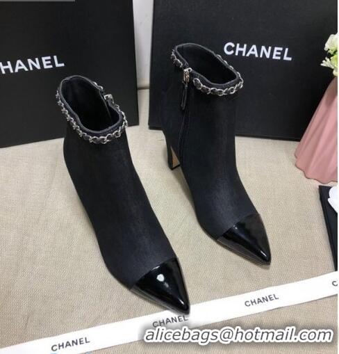 Popular Chanel Denim Chain High-Heel Ankle Boots C80831 Black 2020