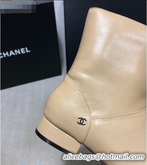 Best Design Chanel Lambskin Pearl Charm Ankle Boots C80833 Beige 2020