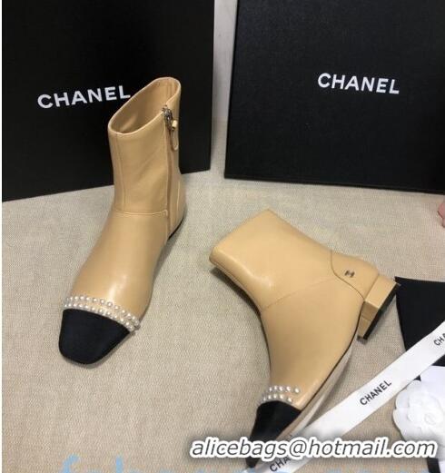 Best Design Chanel Lambskin Pearl Charm Ankle Boots C80833 Beige 2020