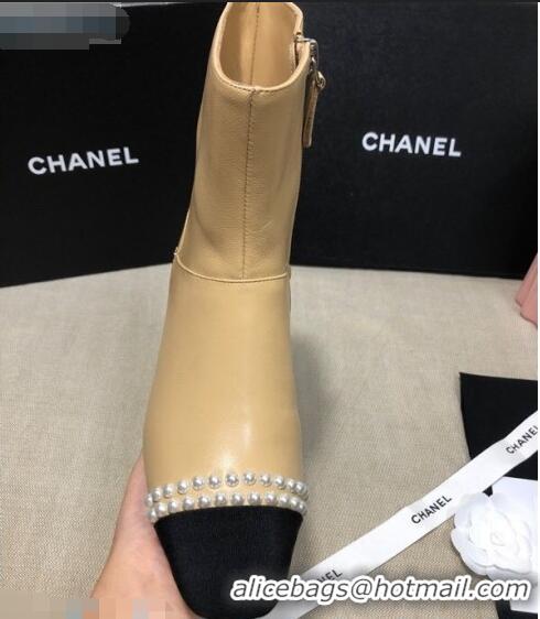 Best Design Chanel Lambskin Pearl Charm Ankle Boots C80833 Beige 2020