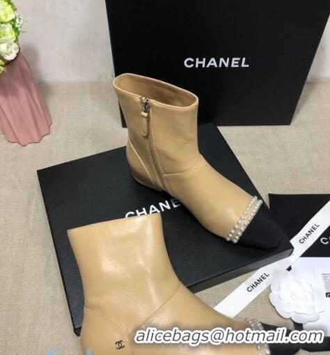 Best Design Chanel Lambskin Pearl Charm Ankle Boots C80833 Beige 2020