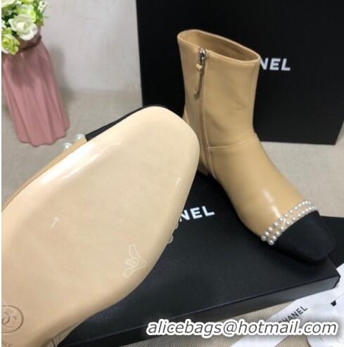 Best Design Chanel Lambskin Pearl Charm Ankle Boots C80833 Beige 2020