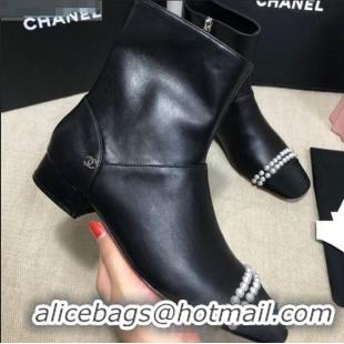 New Design Chanel Lambskin Pearl Charm Ankle Boots C80834 Black 2020