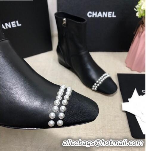 New Design Chanel Lambskin Pearl Charm Ankle Boots C80834 Black 2020