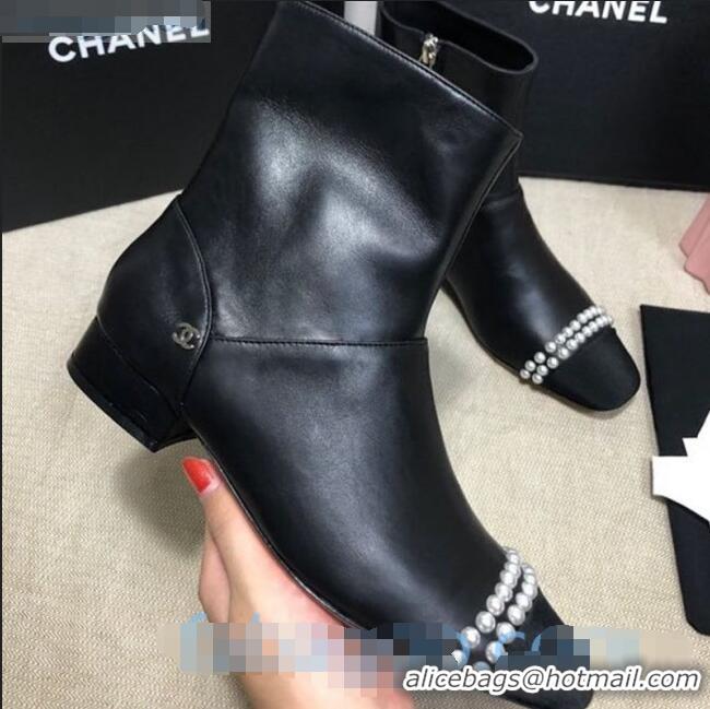 New Design Chanel Lambskin Pearl Charm Ankle Boots C80834 Black 2020