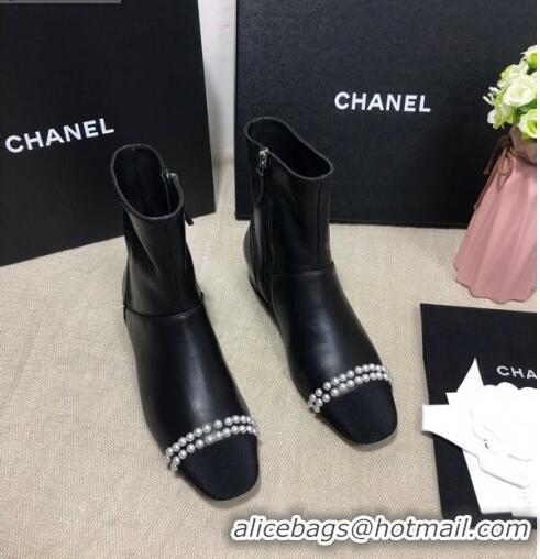 New Design Chanel Lambskin Pearl Charm Ankle Boots C80834 Black 2020