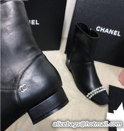 New Design Chanel Lambskin Pearl Charm Ankle Boots C80834 Black 2020