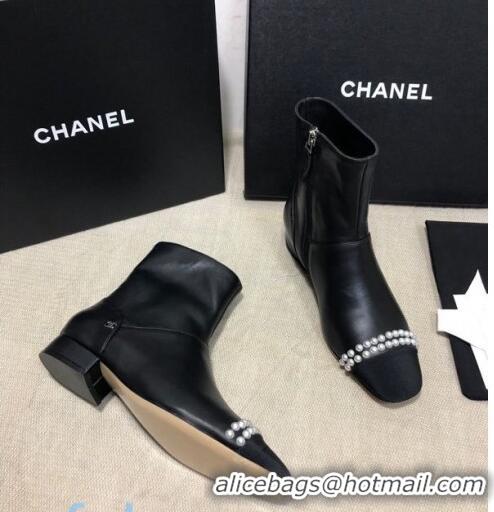 New Design Chanel Lambskin Pearl Charm Ankle Boots C80834 Black 2020