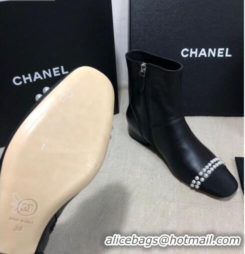 New Design Chanel Lambskin Pearl Charm Ankle Boots C80834 Black 2020