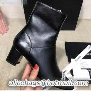 Low Price Chanel Lambskin Pearl Ankle Boots 50mm Heel C80835 Black 2020