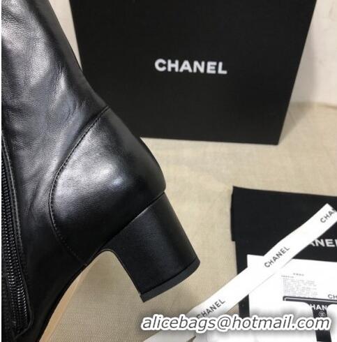 Low Price Chanel Lambskin Pearl Ankle Boots 50mm Heel C80835 Black 2020