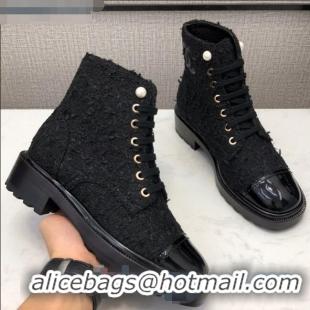 Low Cost Chanel Tweed Pearl Short Boots G35154 Black 2020