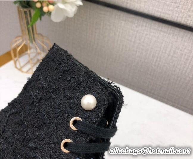 Low Cost Chanel Tweed Pearl Short Boots G35154 Black 2020