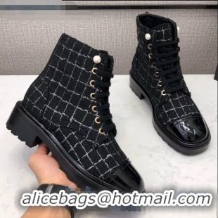 Shop Duplicate Chanel Check Tweed Pearl Short Boots G35154 2020