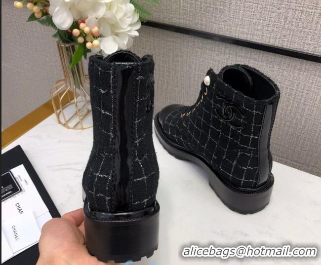 Shop Duplicate Chanel Check Tweed Pearl Short Boots G35154 2020