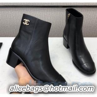 Reproduction Chanel Calfskin Medium Heel Ankle Boots G36307 Black 2020