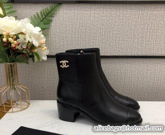 Reproduction Chanel Calfskin Medium Heel Ankle Boots G36307 Black 2020