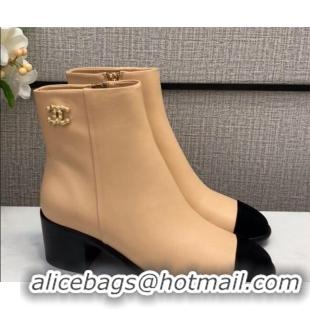 Buy Cheap Chanel Calfskin Medium Heel Ankle Boots G36307 Beige 2020