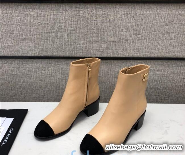 Buy Cheap Chanel Calfskin Medium Heel Ankle Boots G36307 Beige 2020