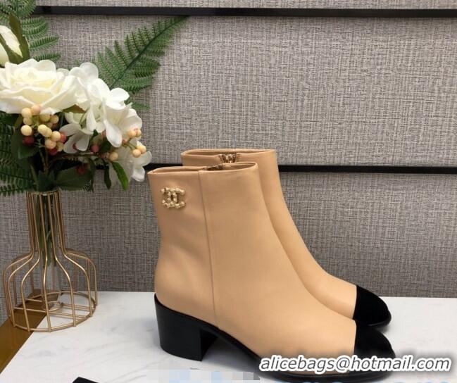 Buy Cheap Chanel Calfskin Medium Heel Ankle Boots G36307 Beige 2020