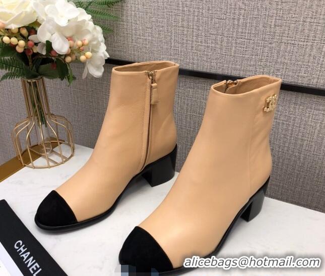 Buy Cheap Chanel Calfskin Medium Heel Ankle Boots G36307 Beige 2020