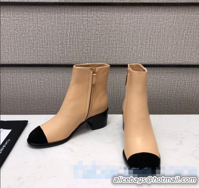 Buy Cheap Chanel Calfskin Medium Heel Ankle Boots G36307 Beige 2020