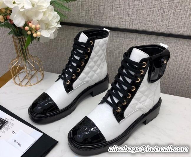 Pretty Style Chanel Crinkled Leather Ankle Boots with Pouch C81843 White 2020