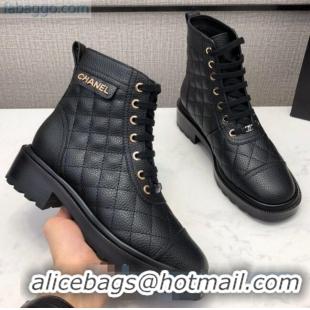 Unique Grade Chanel Quilted Leather Logo Tag Ankle Boots C81845 Black 2020