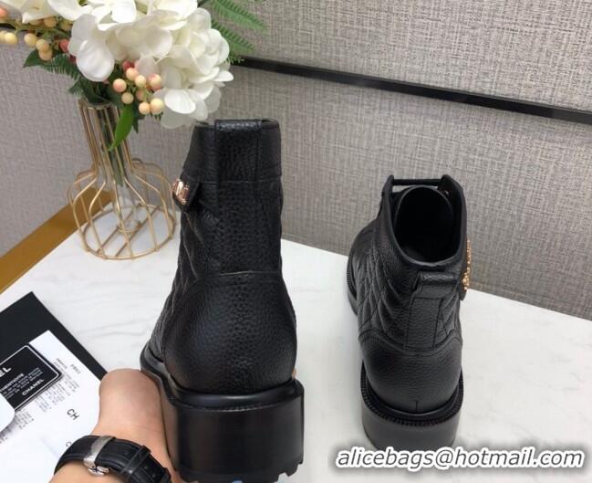 Unique Grade Chanel Quilted Leather Logo Tag Ankle Boots C81845 Black 2020