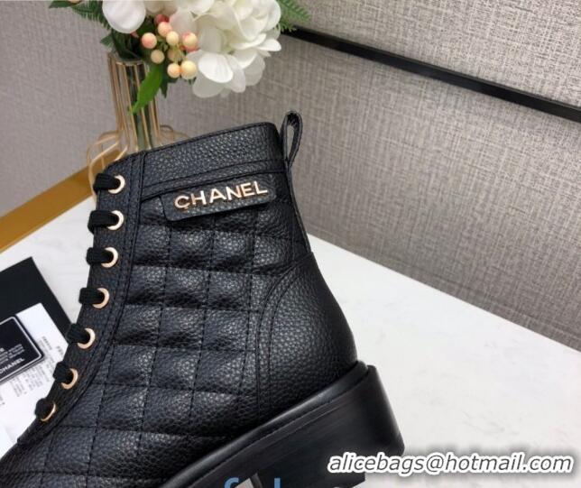 Unique Grade Chanel Quilted Leather Logo Tag Ankle Boots C81845 Black 2020