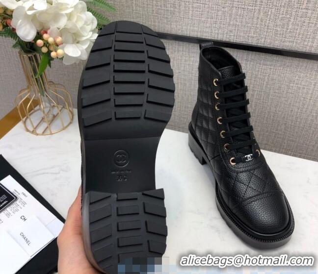 Unique Grade Chanel Quilted Leather Logo Tag Ankle Boots C81845 Black 2020